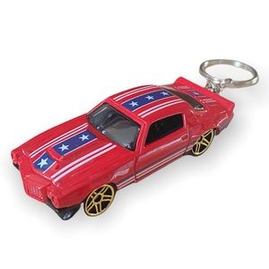 Custom Hand Made Hot Wheels Keychain - ‘70 Red Camaro RS Stars & Stripes